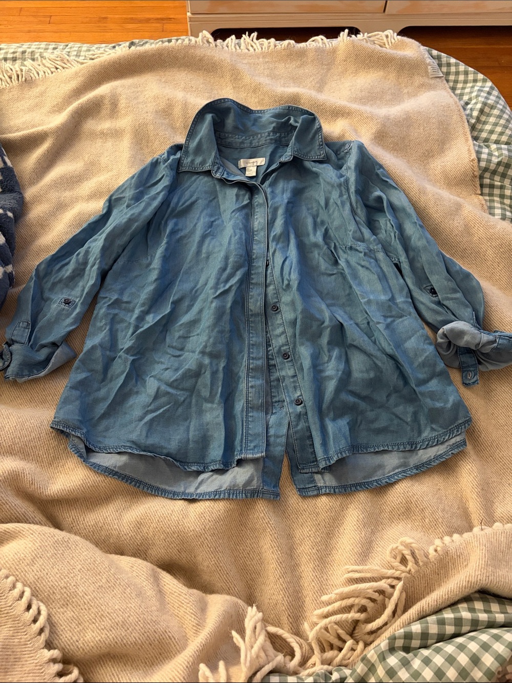 CJ Banks 100% Lyocell Light Blue Denim Button-Up Shirt Size 1X